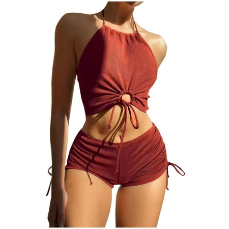 POROPL Swim Suits for Women 2025 Bikini Bikini Halter Top Swim Red Size S-L