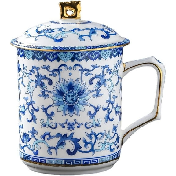 Jingdezhen Chinese Ceramic Household Tea Cup with Lid Bone China Water Cup Enamel Color Cup Office Cup Conference Cup