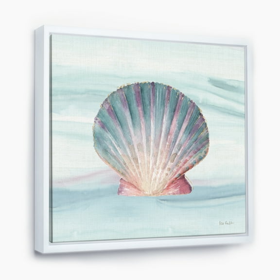 Designart ' Ocean Shell on Blue ' Nautical & Coastal Framed Canvas
