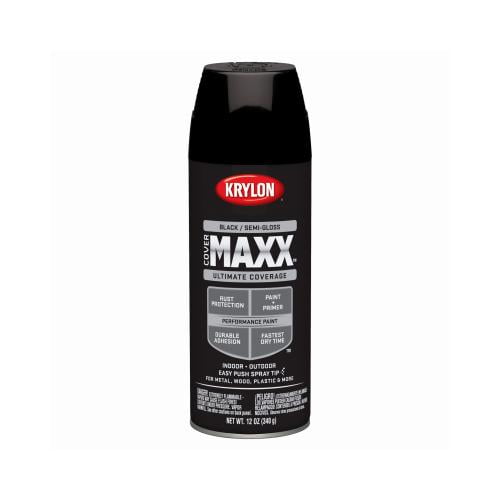 Covermaxx Spray Paint & Primer, Semigloss, Black, 12 oz., Krylon, K09180000