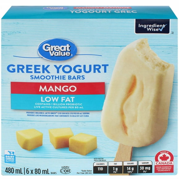 Great Value Mango Greek Yogurt Smoothie Bars, 480 mL/6 x 80 mL bars