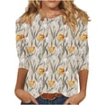 thumbnail image 2 of PEONAVET Hauts pour Femmes à Manches 3/3272, T-Shirt à Col Rond pour Femmes à Manches 3/4 à Imprimé Floral, Mode Décontractée, 2 of 5