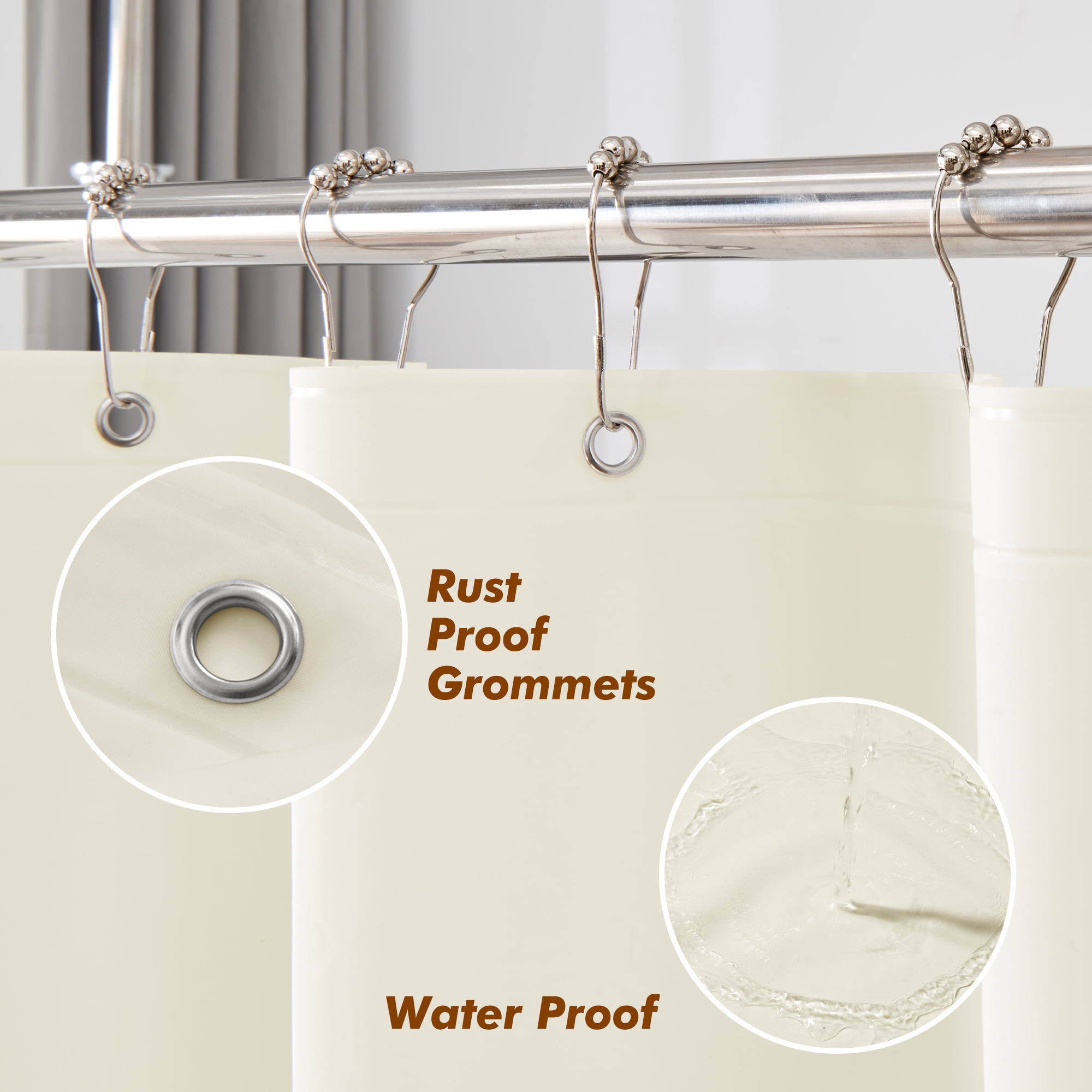 Mrs Awesome Waterproof Lightweight PEVA Shower Curtain Liner, Beige with Magnets -72" x 72"