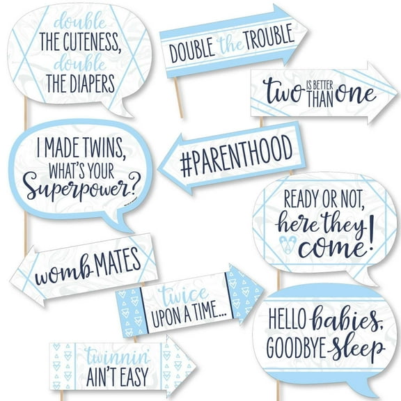 Big Dot of Happiness Funny It's Twin Boys - Blue Twins Baby Shower Photo Booth Props Kit - 10 Piece