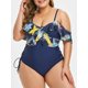 thumbnail image 1 of Más el tamaño de la impresión del cordón palma hacia arriba con volantes de una sola pieza del traje de baño Rosegal Camisetas tallas grandes, 1 of 5