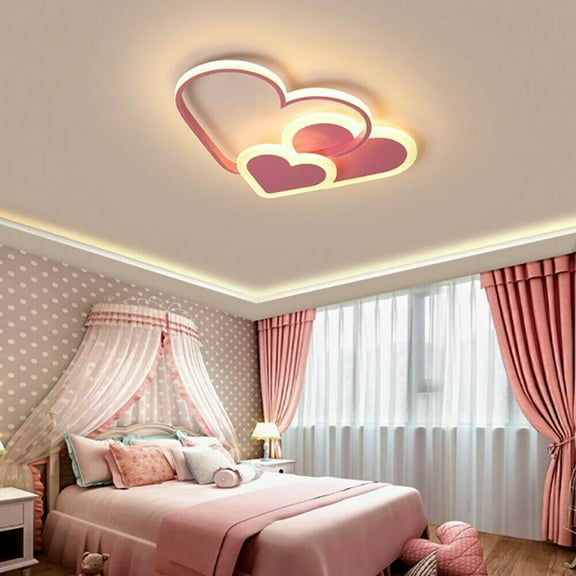 Miumaeov Acrylic Heart Shape Ceiling Light Remote Control Dimmable Lamp Chandelier Pink