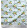 thumbnail image 1 of Soimoi Blue Poly Georgette Fabric Stripe & Anemone Floral Printed Fabric 1 Yard 52 Inch Wide, 1 of 6