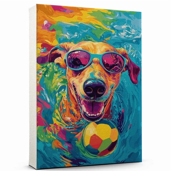Sloughi Dog Stretched Canvas Size 8x12 Swimming Canvas – Cute Sloughi Canvas Wall Art of Puppy Playing Swimming, Perfect for Dog and Sports Fans
