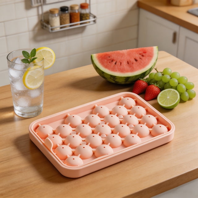 Molde de silicona para cubitos de hielo de 25 cavidades para cócteles de verano, cocina, barra, apto para lavavajillas, fabricante de hielo redondo, ahorra espacio, resistente al calor