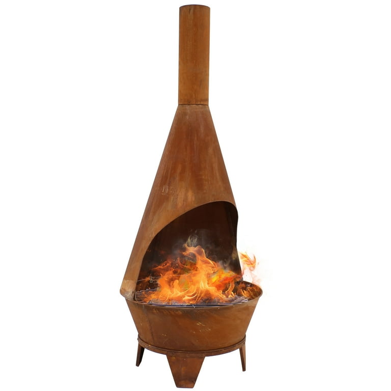 Sunnydaze, Mexican-Style Rust Patina Steel Chiminea with Grill, 75