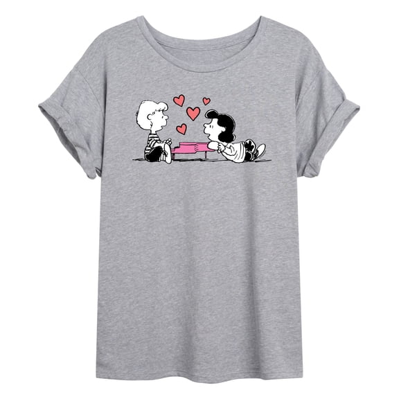 Peanuts - Lucy and Schroeder Piano - Juniors Oversized Graphic T-Shirt