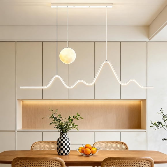 Lámparas de Araña Modernas, Lámpara Colgante LED Regulable Tres Colores, Lámparas de Araña de Onda Para Comedores Restaurante de Cocina Dormitorio, 3000k-6000K(Blanco)