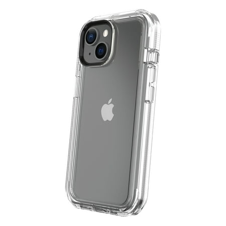 onn. rugged phone case with holster for iphone 16e / iphone 15 / iphone 14 / iphone 13 - clear