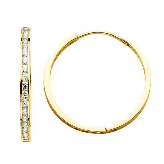 Precious Stars 14K Yellow Gold Cubic Zirconia 22-mm Ladies Hoop Earrings