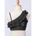 thumbnail image 4 of Yeahdor Kids Girls Hip Hop Dance Outfit Shiny Sequins Ruffles Trim Crop Top with Jogger Pants Dance Suit Black 14, 4 of 7