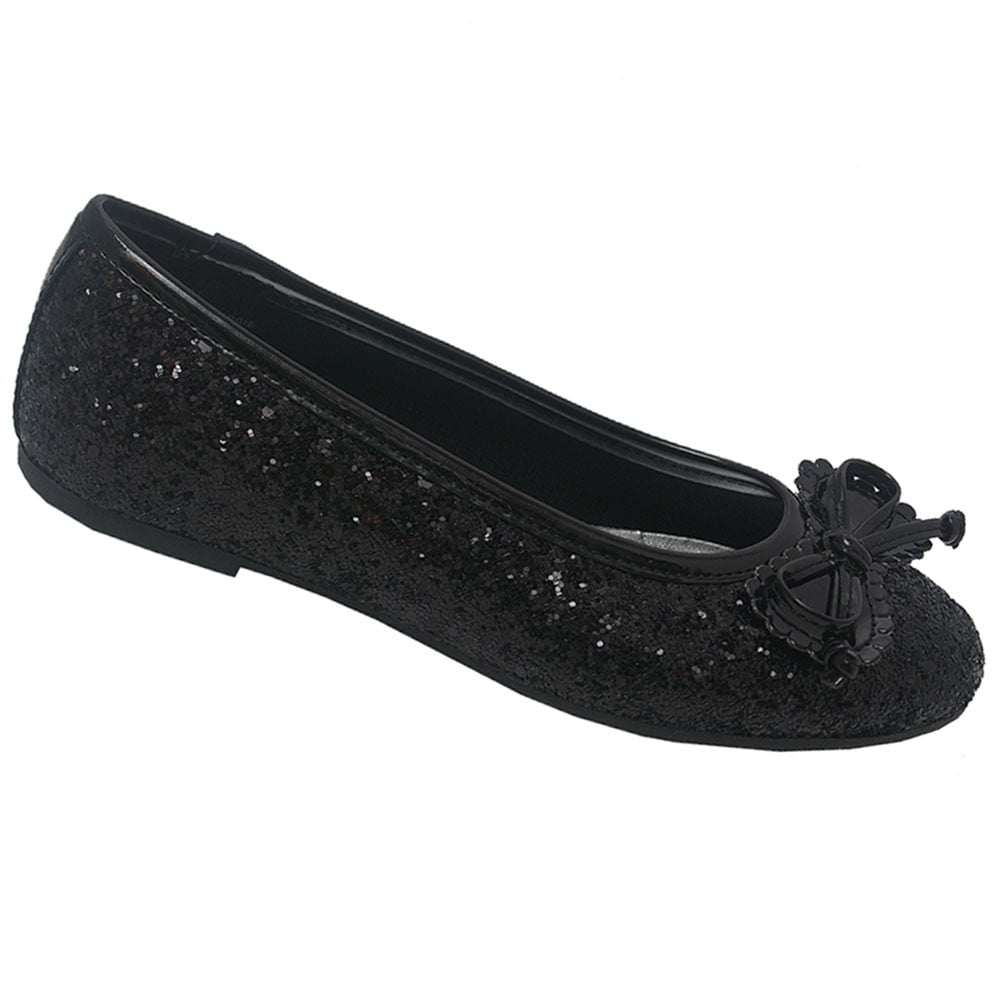 Rachel Shoes - Rachel Shoes Girls Black Glitter Texture Bow Slip On ...