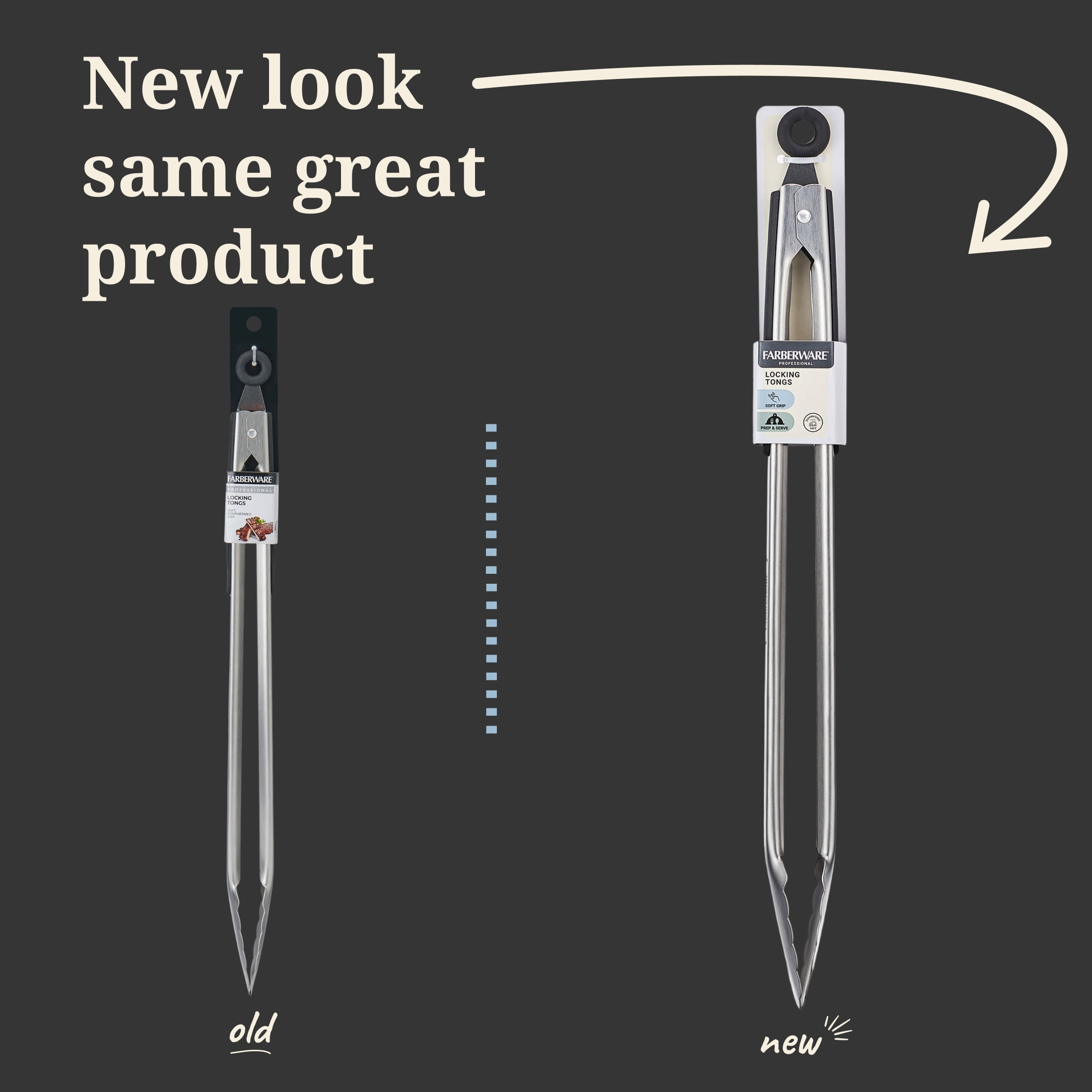 Farberware Professional 18-inch Stainless Steel Locking Food Tongs with Soft Sides