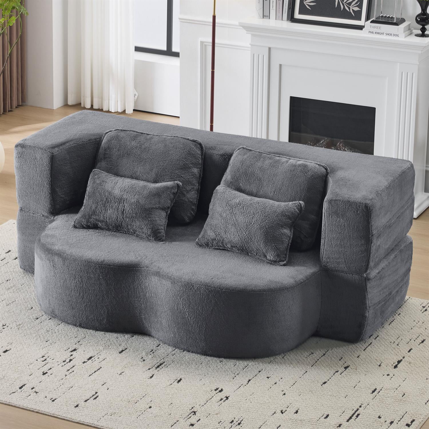 Demi Bonn 78" Foldable Sofa Bed, Chenille Futon Couch, High-Density Foam Convertible Sleeper Sofa for Living Room, Guest Room, Bedroom, Gray