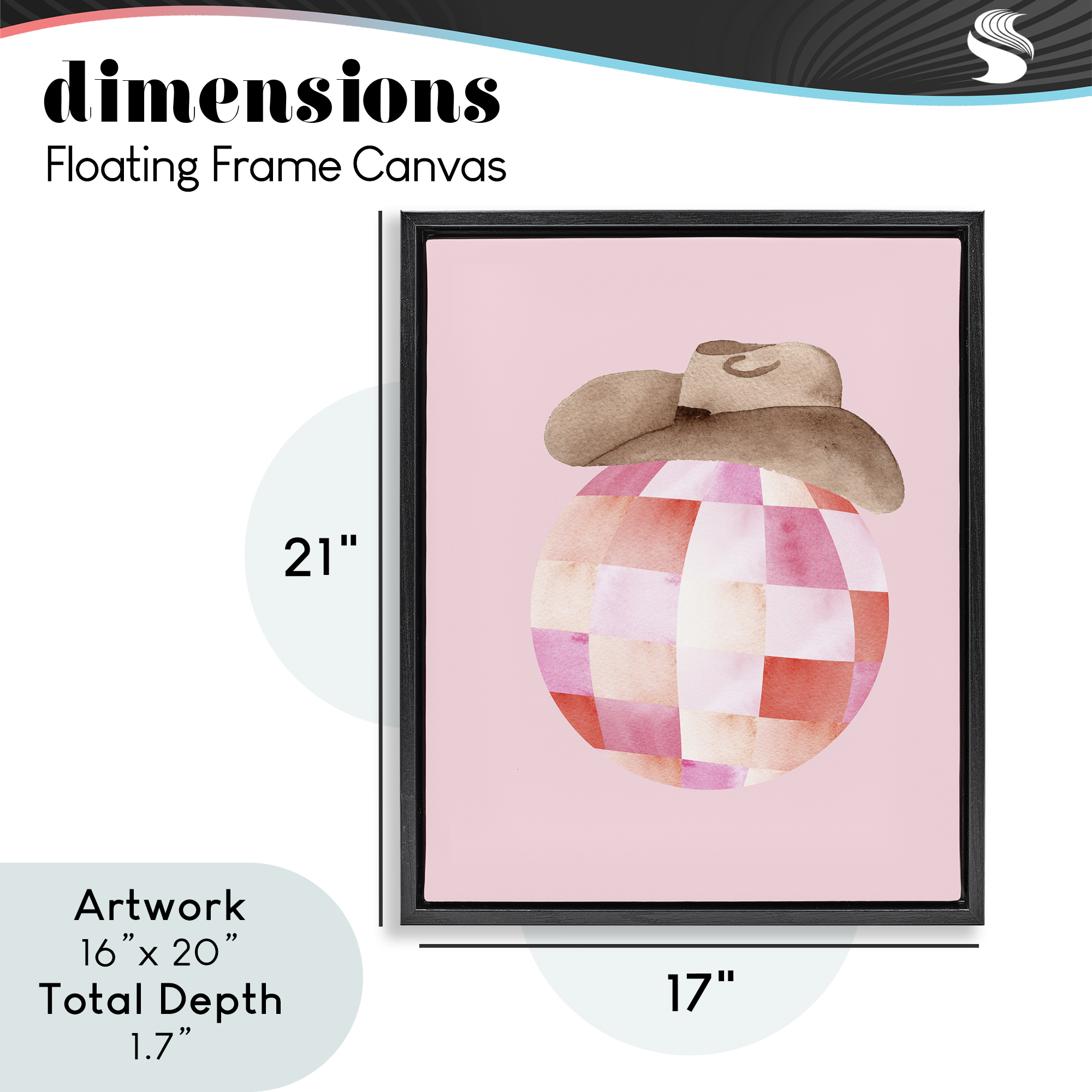 Rosy Disco Cowgirl Hat Black Framed Floater Canvas Wall Art, design by Nina Jacobs