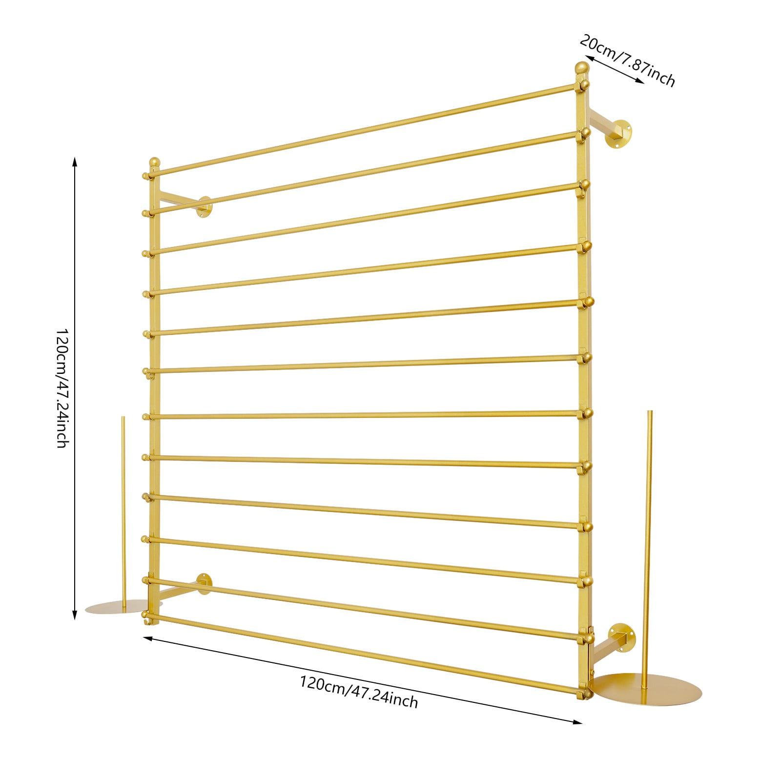 ToppiJoy 12 Rods Wall Mounted Ribbon Rack for Craft Room, Ribbon Organizer Wrapping Paper Rack for Craft Room, Cake Shop, Flower Shop Gold