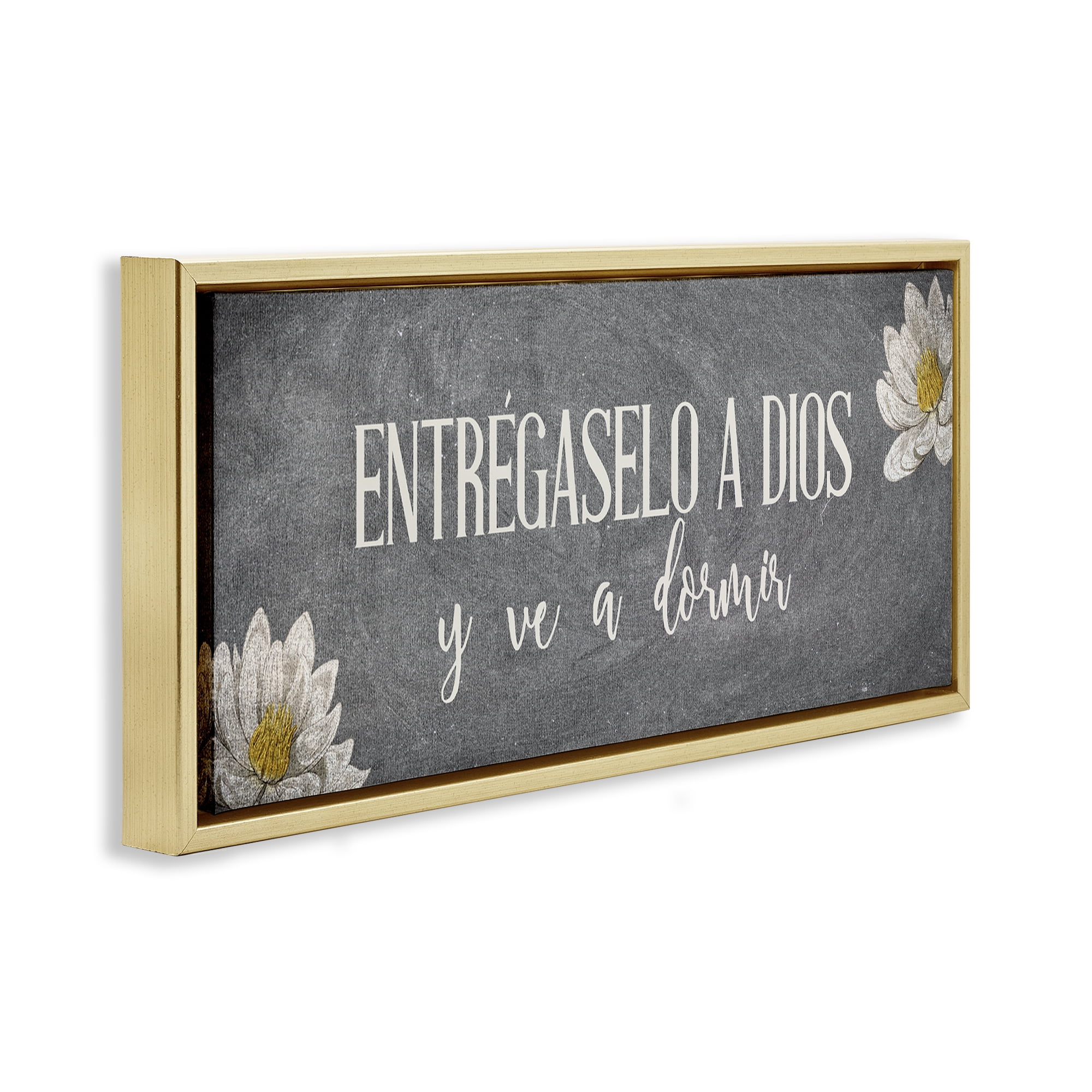 Stupell Industries Entrégaselo a Dios y Descansa Religious Quotes and Sayings Painting Gold Floater Framed Art Print Wall Art, 25 x 11