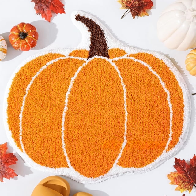 Alfombra suave con temática de Halloween y Acción de Gracias | Alfombra antideslizante para baño y dormitorio con diseño festivo de calabazas y hojas