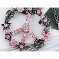 thumbnail image 4 of Silver Tone Retro Flower Crystal Rhinestone Hippie Peace Symbol Pendant Necklace, Pink, 4 of 6