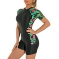 thumbnail image 1 of Penkiiy Maillot de Bain une Pièce Shorty pour Femme, Maillot de Bain Athlétique à Manches Courtes, Protection Solaire, 2TG, Vert, 1 of 6