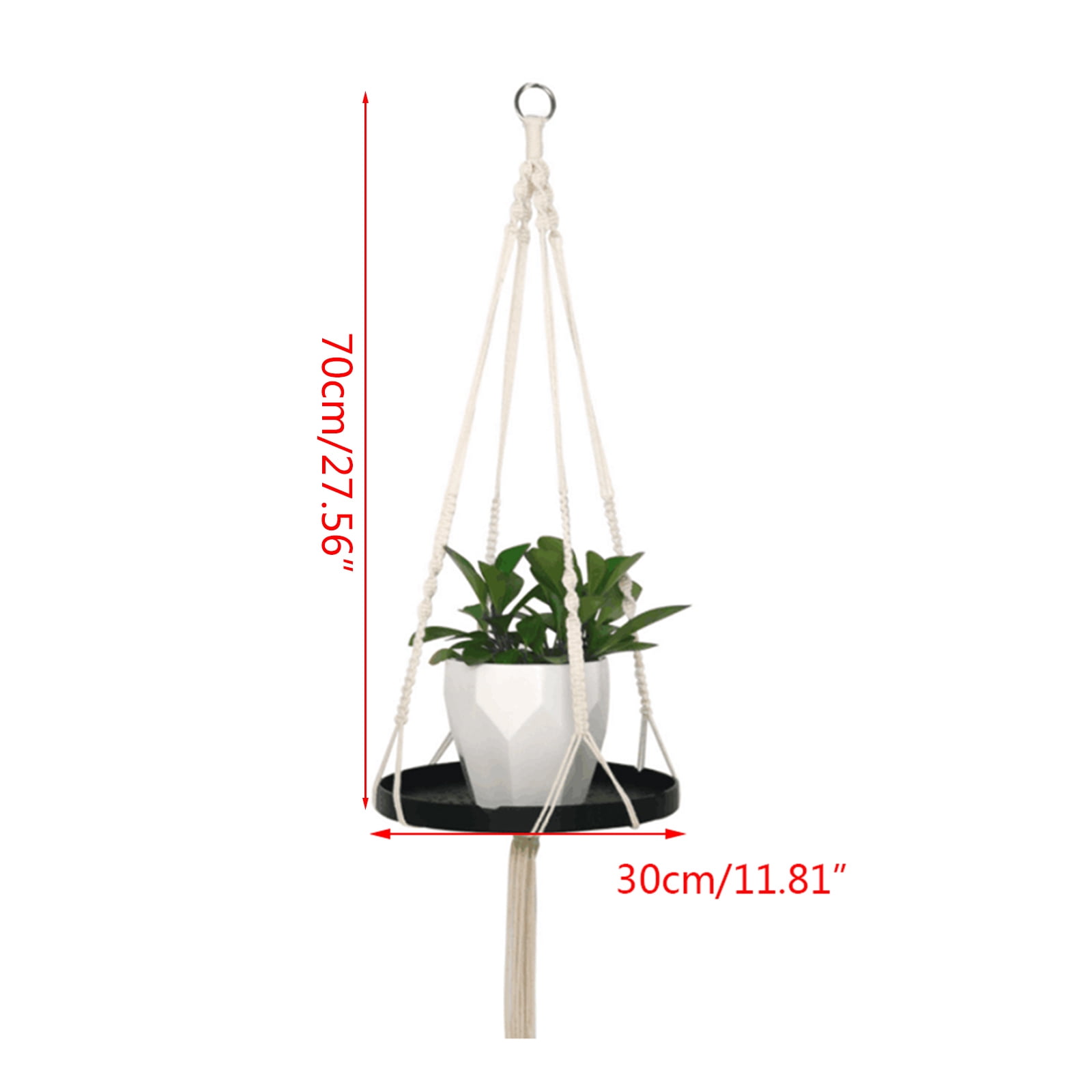 Macrame Plant Hanger Indoor Hanging Planter Shelf Rack Decorative Flower Pot Holder Cotton Rope with Wood Plate Boho Home Decor