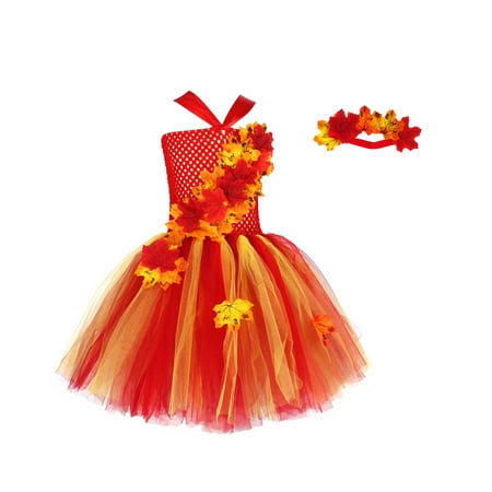 

ZRBYWB Toddler Girl Of Maple Leaves Girls Dresses Thanksgiving Day Children s Dress Skirt Mesh Puffy Dress For 2 To 14 Party Dress