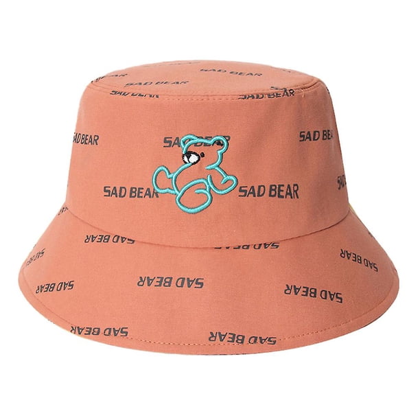 XL Sombrero de verano con circunferencia de 54-58cm, sombrero de pescador con oso bordado para mujer, sombrero de lavabo, sombrero protector solar para exteriores