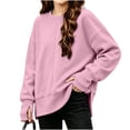 thumbnail image 2 of Falkdiz Long Sleeve With Mitten-Style Cuffs Shirts for Girls Warm Comfy Tops Winter Outdoor Party Crew Neck Girls Pullover Solid Color , Pink , Size: 7-8 Years, 2 of 7