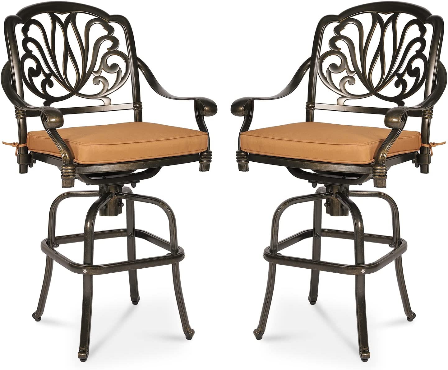 MEETWARM 2 Piece Outdoor Patio Swivel Bar Stools, AllWeather Cast