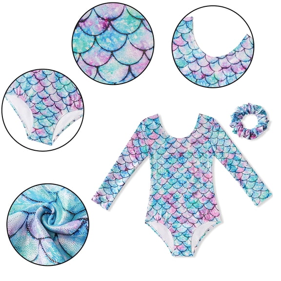 FLMEI Baby Kids Girls Gymnastics Leotards Long Sleeve Unitard Biketards Spring Summer Dance Outfit for Girls 3-12 Years