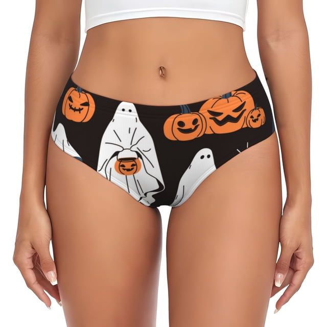 Fotbe Halloween Ghosts And Pumpkins Calzones Estampados para Mujer – Ropa Interior de Algodón, Cómoda, Suave y Elástica-3X-Large