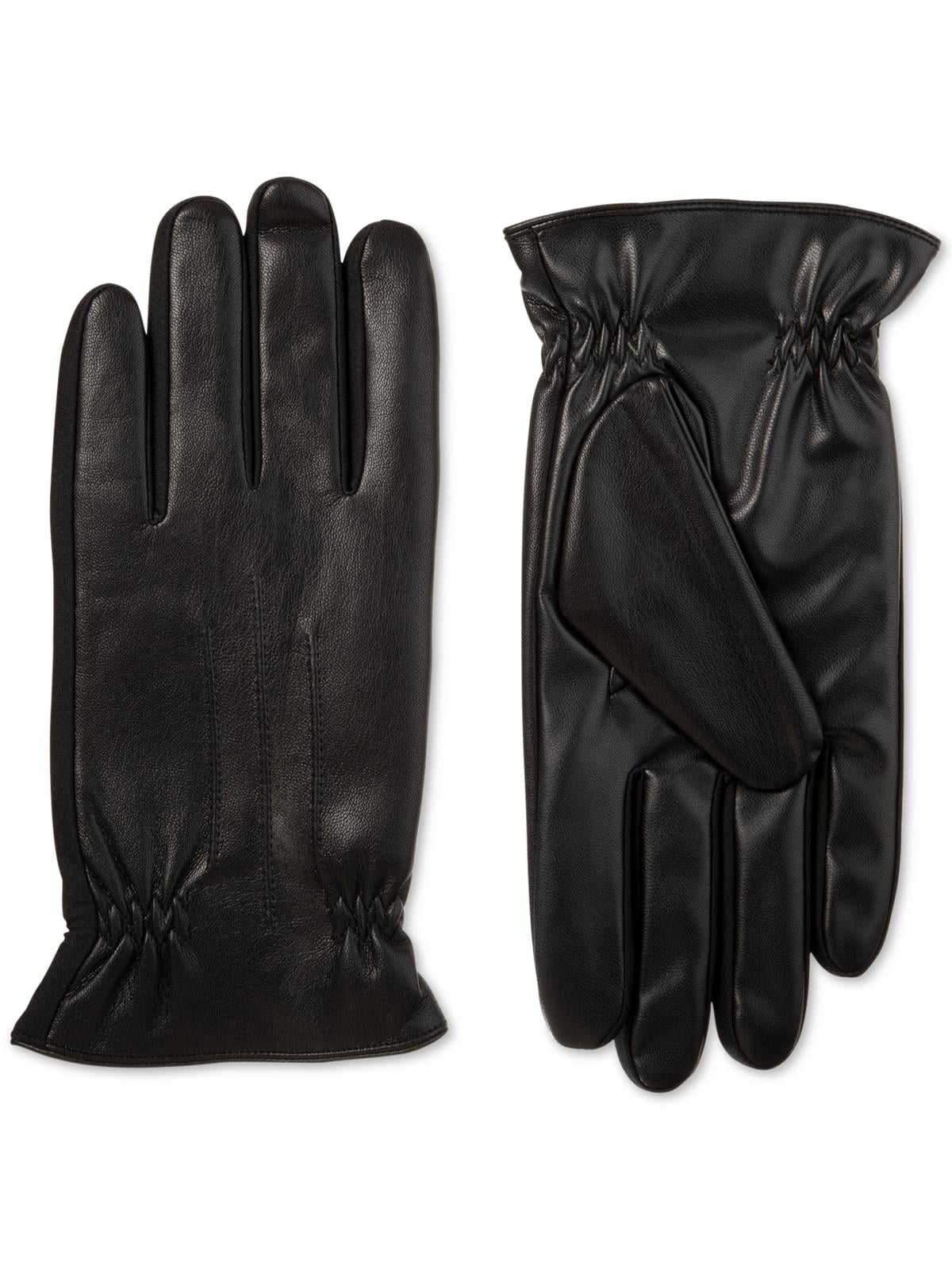 Isotoner Mens Faux Leather Fleece Lined Driving Gloves Black M ...