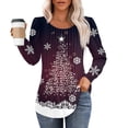 thumbnail image 2 of Christmas Shirts for Women Fall Tops Loose Fit Pleated Long Sleeve Shirts Casual Crew Neck Christmas Print Blouse Plus Size Tees, 2 of 5