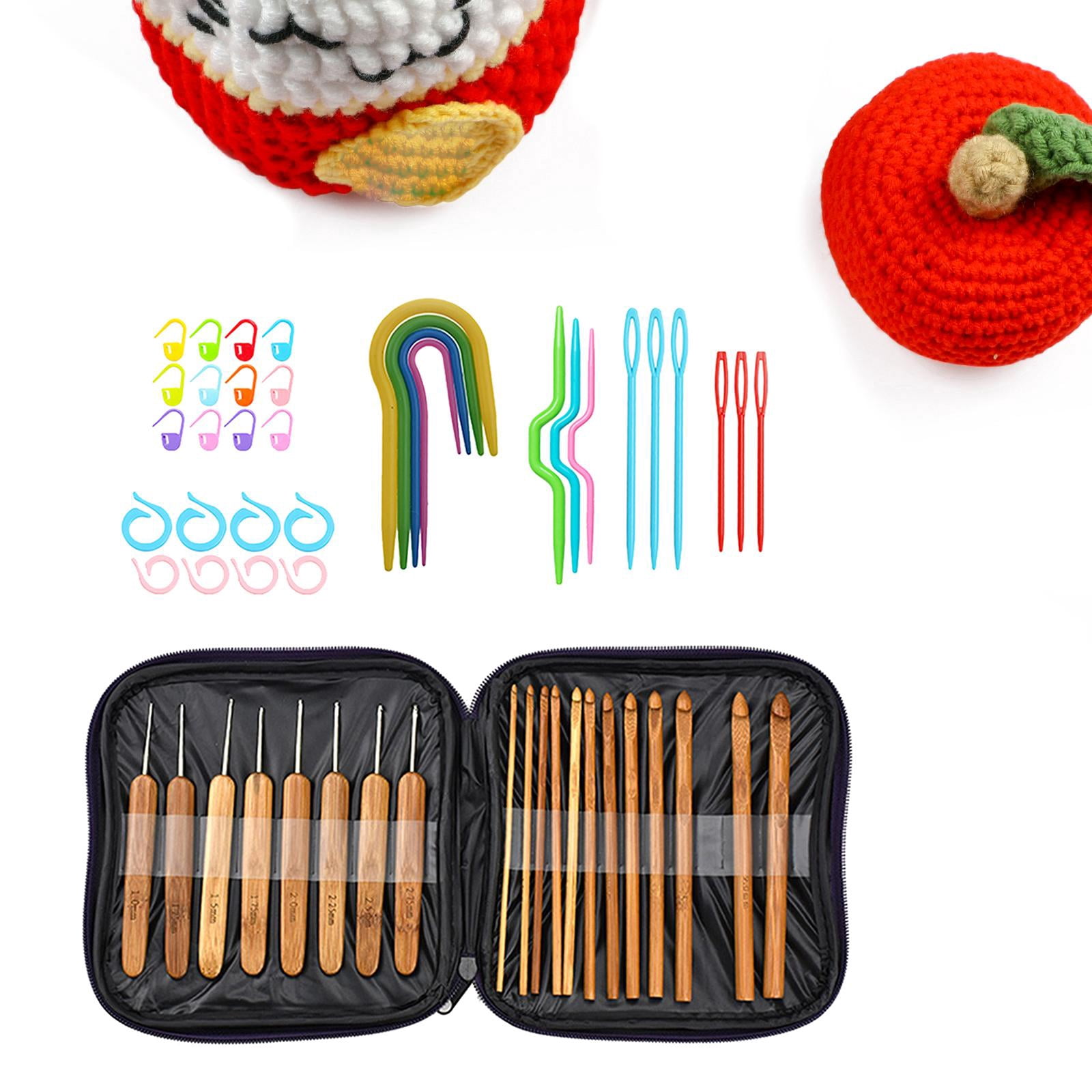 20Pcs Bamboo Crochet Hooks Set Interchangeable Yarn Knitting for Sweater Scarf Hat with Stitch Marker with Case for Adults Beginners Tool