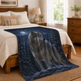 thumbnail image 6 of Gray Wolf Moonlit Snowy Forest Serene Photorealistic Style, Peaceful Mountain Lake Scene, Warm Flannel Blanket for Cabin and Lodge, Outdoor Lovers Friendship Gift, Festive Home Decor, 6 of 7