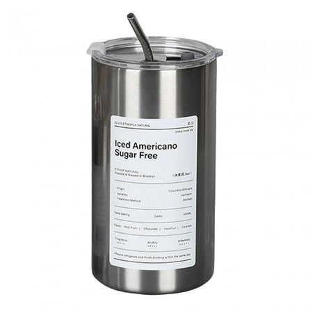 

Thermal Coffee Mugs with Lid Straw Travel Tumbler Durable Water Bottle Coffee Cups Reusable for Hot and Cold Drinks Juice Household Camping 600ml Argent
