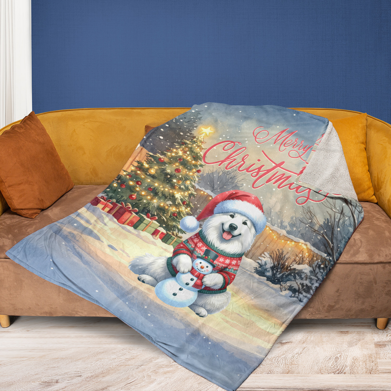 Merry Christmas Woofmas Xmas Noel Great Pyrenees Santa Snowman Cozy Fleece Blanket Pyr Dog Lover Warm Soft Throw Blanket - 13016