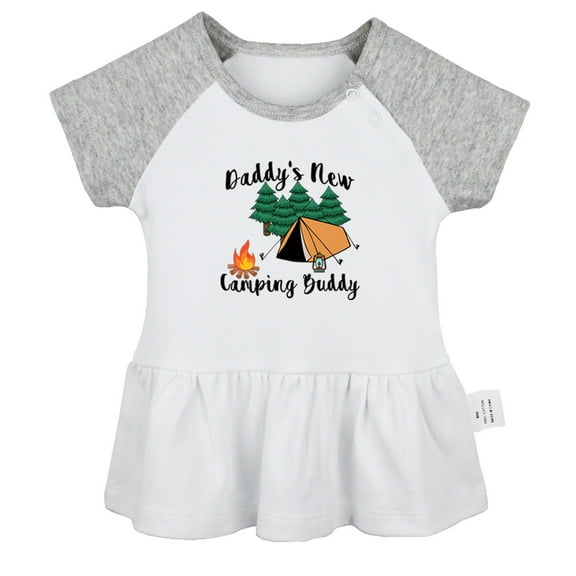 Daddy's New Camping Buddy Funny Dresses For Baby, Newborn Babies Skirts, Infant Princess Dress, 0-24M Kids Graphic Clothes (Gray Raglan Dresses, 0-6 Months)