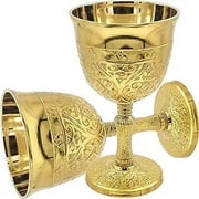 REPLICARTZUS Brass Chalice Goblet Luxurious Gold Plated Roman King Arthur - Vintage Drinking Glass, 8 Oz, 6" Tall, Perfect for Events, Gifts & Collectors Pack of 1