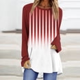 thumbnail image 2 of Fall Saving! HVOBTTY Womens Long Sleeve Pullover T Shirt, Fall Tops for Women, Women's Casual Gradient Striped Print Crew Neck Long Top Wine, M, 2 of 5