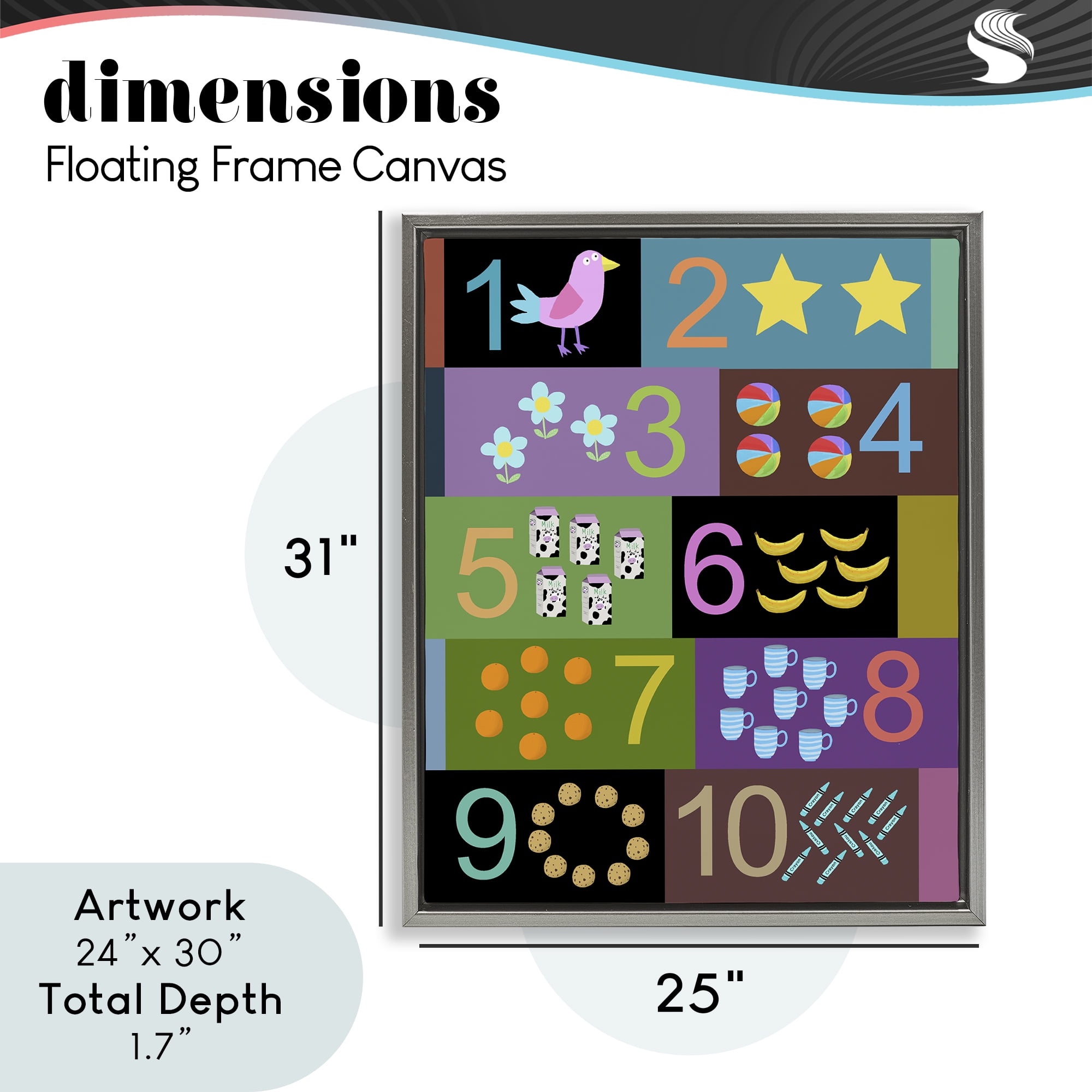 Learning To Count Chart Gray Framed Floater Canvas Wall Art, design by Carla Daly