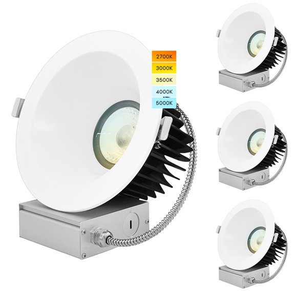 Luxrite 6 inch LED Recessed Lighting with J-Box, 24W, 1850 Lumens, 5 Color Selectable, Dimmable, Wet Rated, IC Rated 4 Pack