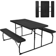 Table, 550 LBS S Picnic Tables with Benches & Seats, Weather-Resistant Easy Setup Portable Picnic Table, Wood-Like Foldable Picnic Tables for Outdoors S Deck Party BBQ (Black)