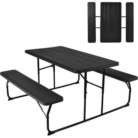 Table, 550 LBS S Picnic Tables with Benches & Seats, Weather-Resistant Easy Setup Portable Picnic Table, Wood-Like Foldable Picnic Tables for Outdoors S Deck Party BBQ (Black)