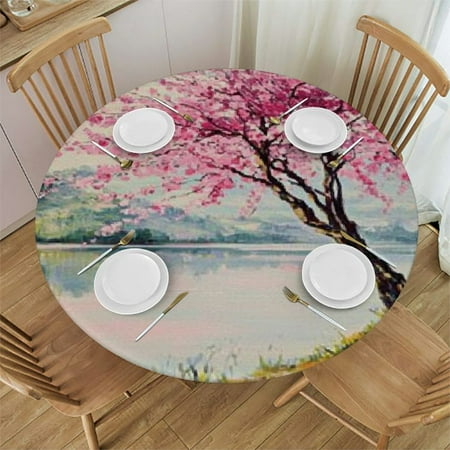 

SHERONV Flowers Round Table Cover Stain Resistant Washable Indoor Outdoor Tablecloth Kitchen Dining Wedding 100% Polyester Fiber Outdoor Fitted Washable Home Kitchen Outdoor Decoration 46 -50