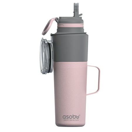 ASOBU NA-TWP33P Twin Pack Double-Walled Stainless Steel Water Bottle with Attached Stainless Steel Mug (Pink)